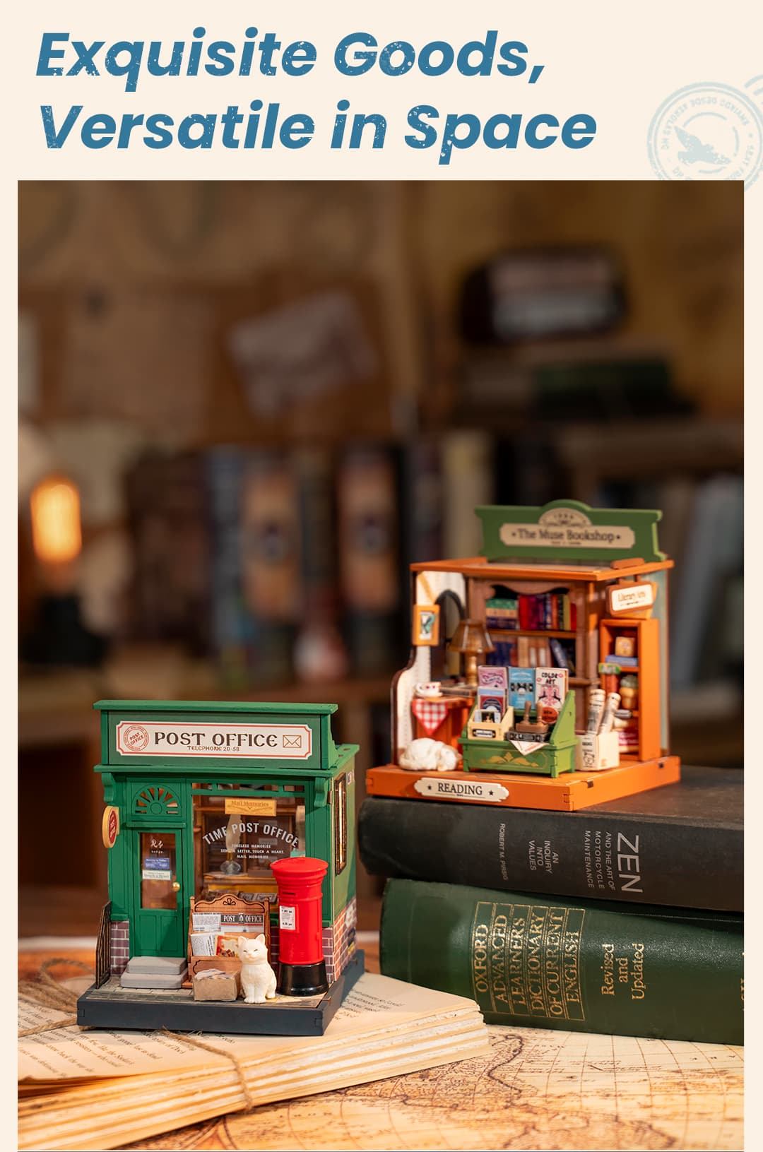 Rolife DIY Mini Building House Miniature Kit-Century Post Office, Miniverse Lifestyle Mini Bookshelf Decoration, DIY Hobbies/Gifts for Craftsman