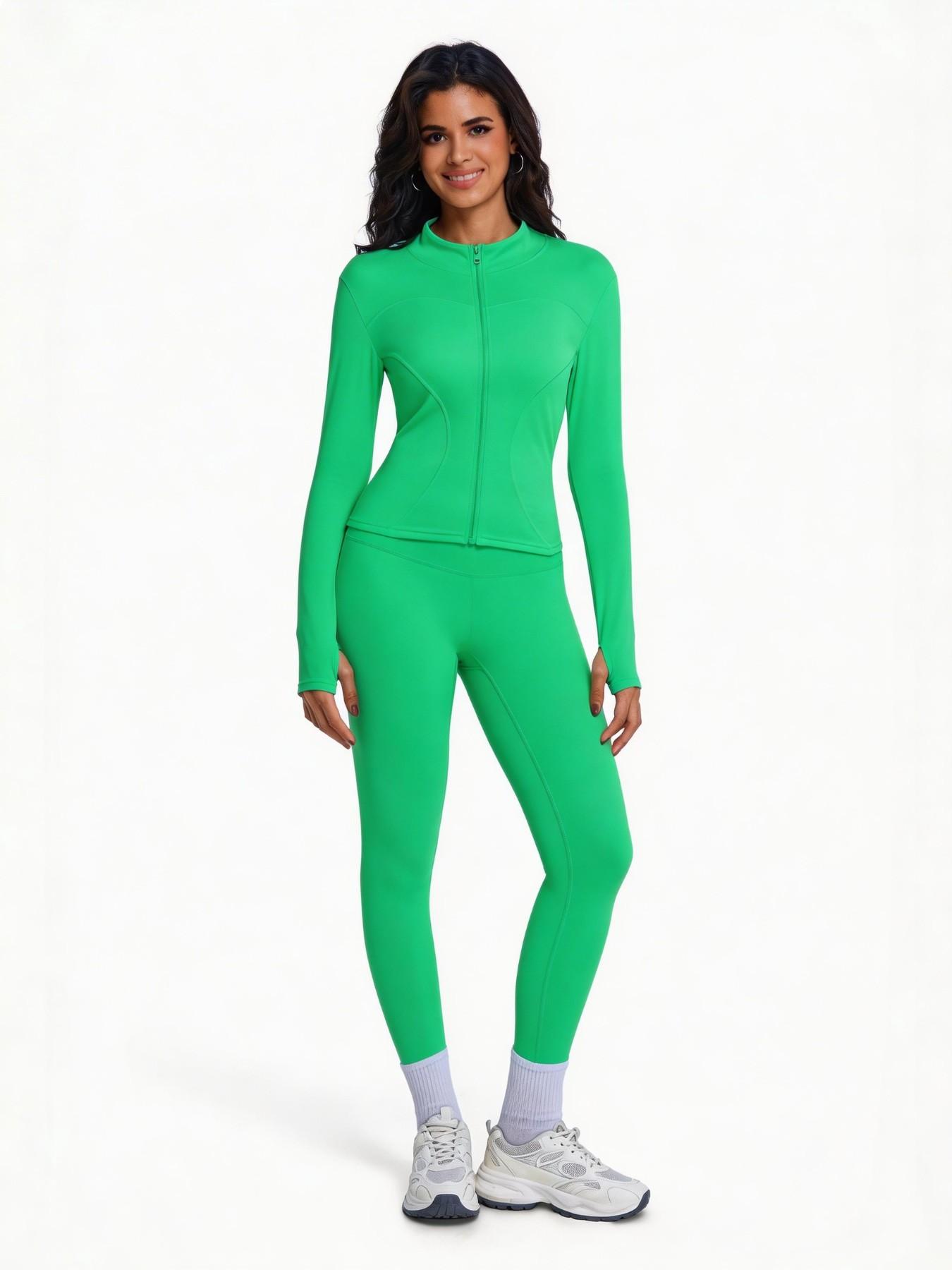 Women's Two-Piece Sport Set, Long Sleeve Zipper Yoga Jacket & High-Waist Tight Pants, Slim Fit, Fall Winter, Gym Running Fitness