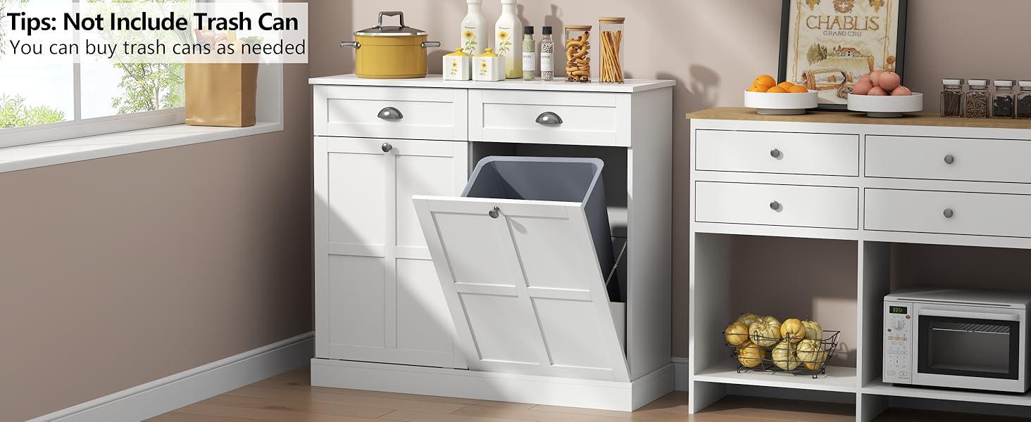 Double Tilt Out Laundry Hamper Cabinet, Hidden Laundry Cabinet with 2 Drawers & 2 Laundry Storage Baskets, 30 Gallon Trash Can Cabinet, Storage Cabinet for Bathroom, Laundry Room,Kitchen, White