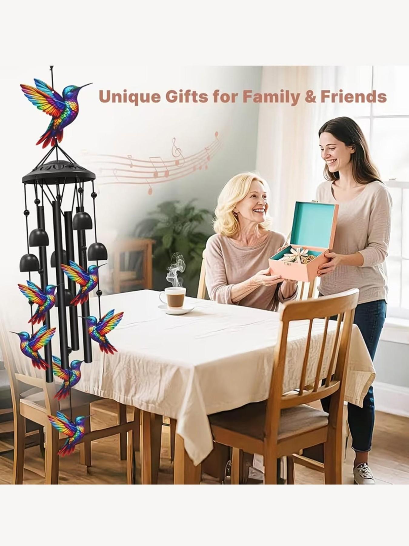36-Inch Outdoor Hummingbird Wind Chime, Metal Garden Pavilion Decoration, Durable, Gift for Men Women, with Greeting Card