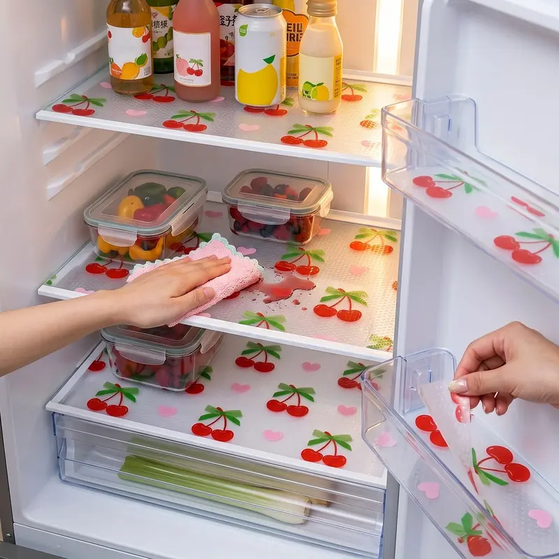 Waterproof Refrigerator Pads, 4pcs/8pcs, 45×30 cm (17.72 × 11.81 inches) per sheet , Cherry Pattern, Moisture Resistant, Non Slip, Washable, Reusable, Eva Material