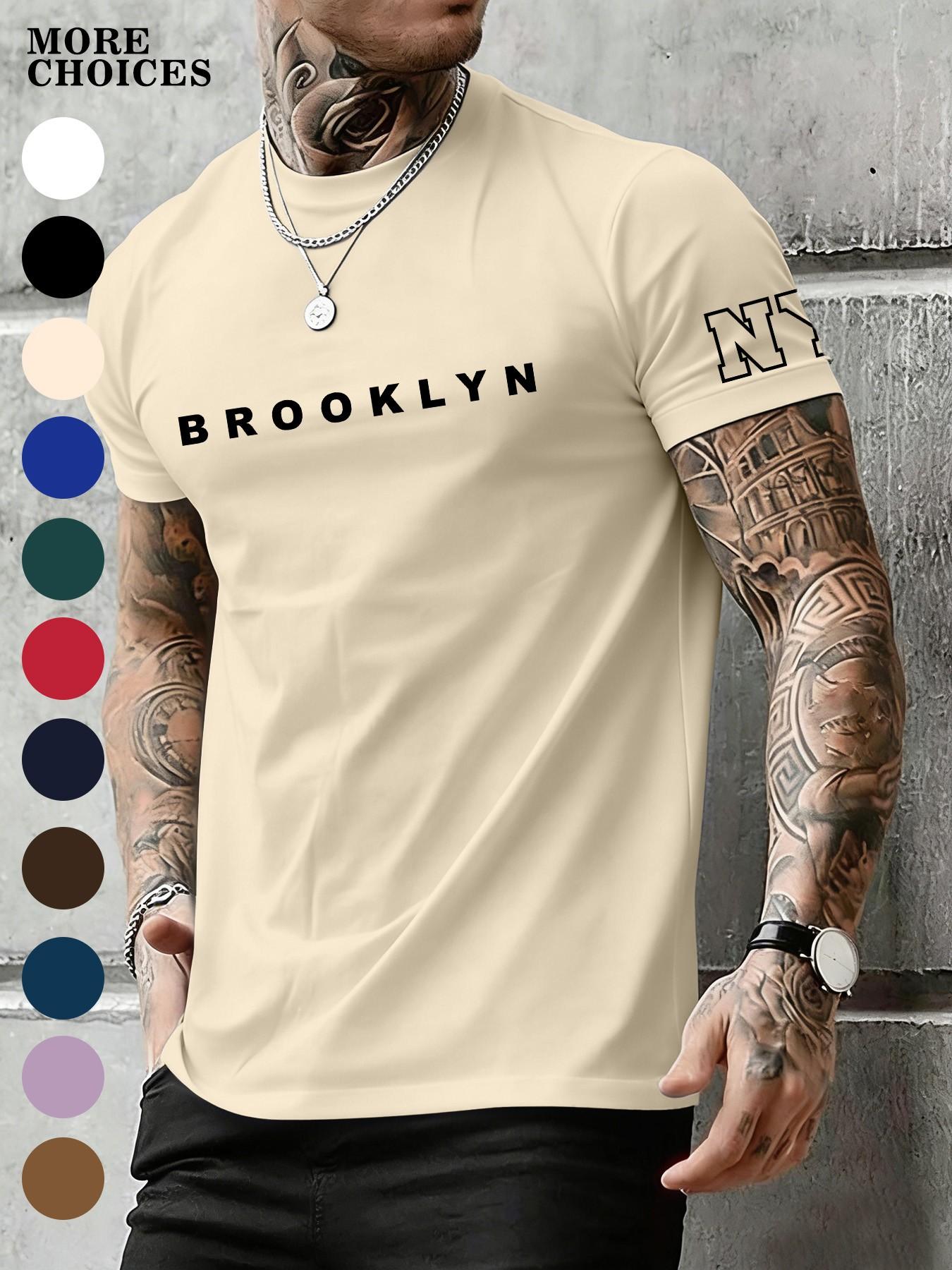 Men's Regular Fit Letter Print Round Neck Sleep Tee, Casual Soft Comfortable Short Sleeve Crew Neck Fitted T-shirt for All Seasons, Sleepwear & Loungewear for Men