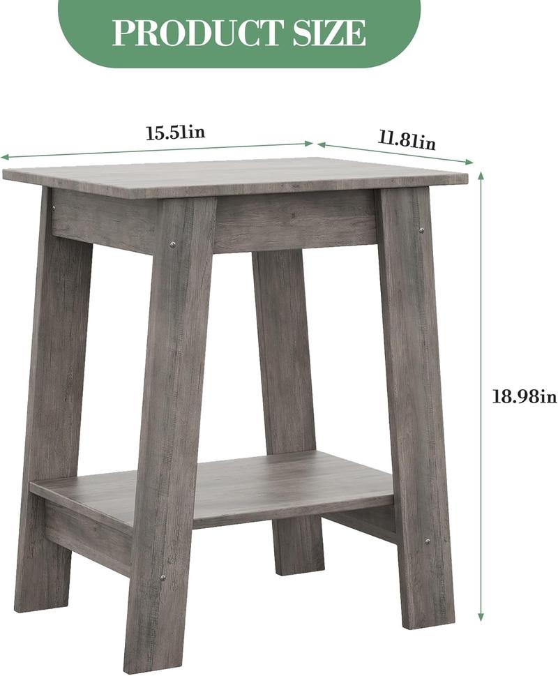 1-Piece Side Table Set with 2-Tier Storage Shelf, Narrow Small End Tables for Bedroom, Living Room, Entryway, Space-Saving Rustic Design