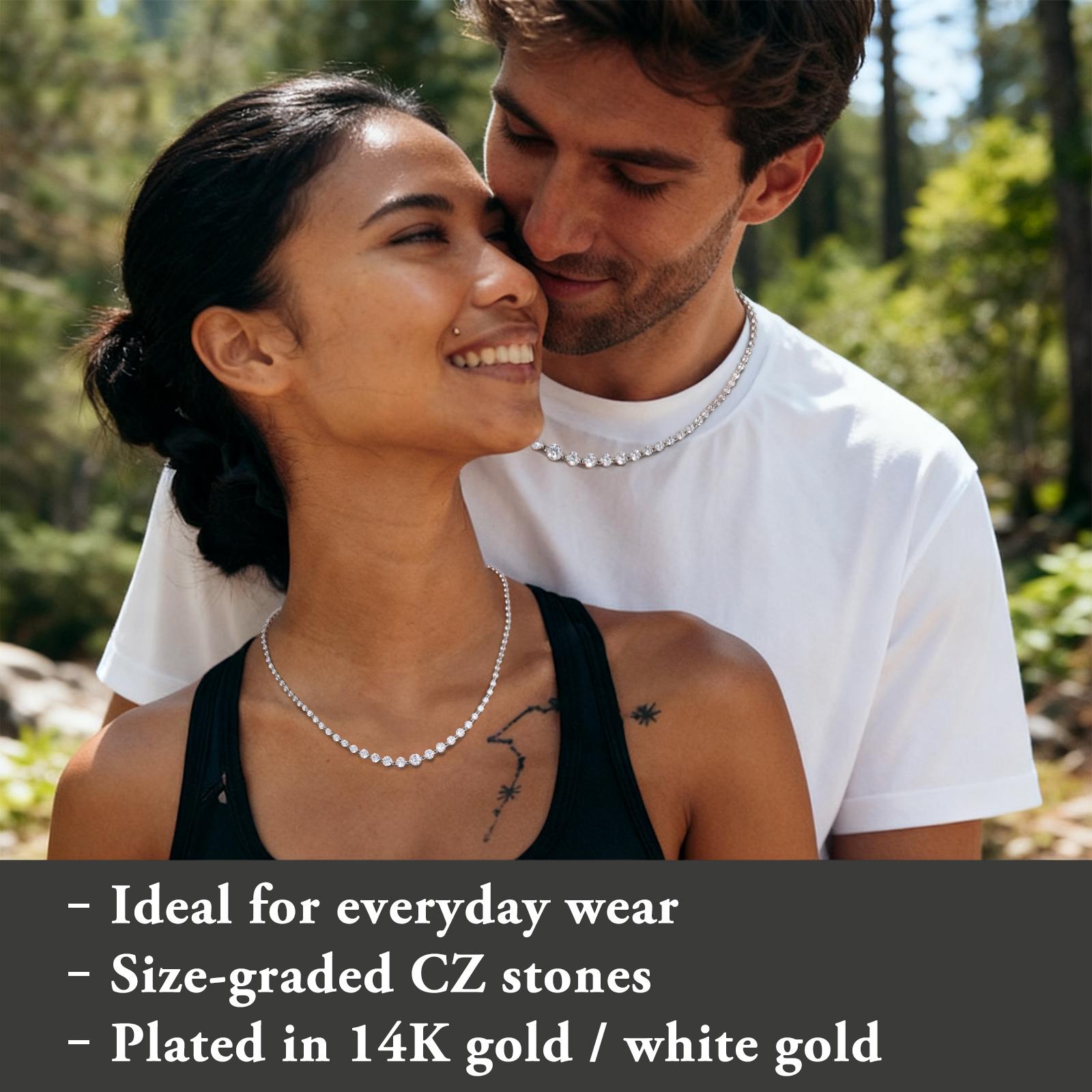 14K Gold Plated Tennis Necklace | Adjustable 16–18 Inch Dainty CZ Chain | Perfect Christmas Gift & Black Friday Deal