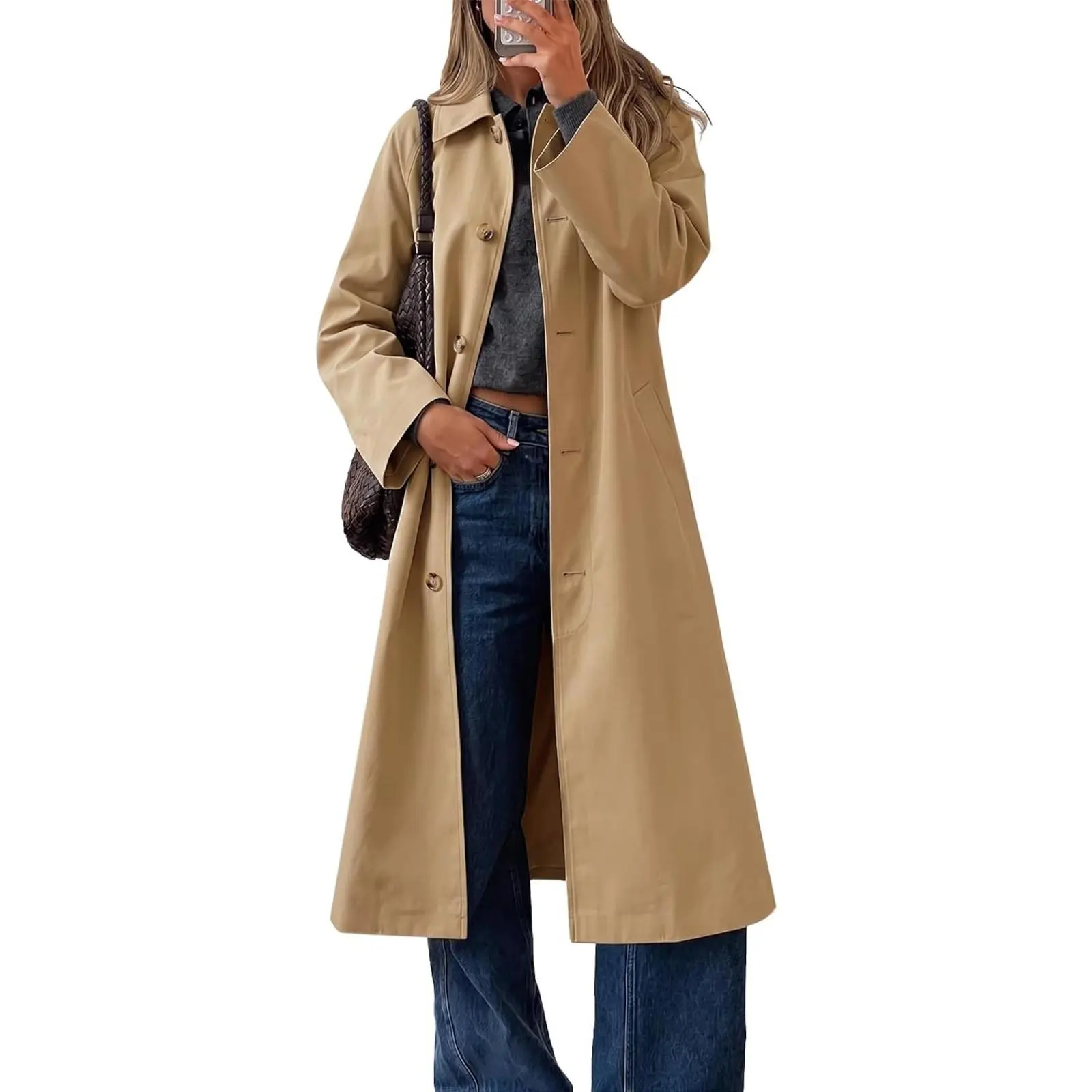 Cicy Bell Women’s Plaid Trench Coat Fall Lapel Single Breasted Long Jacket | Loose Fit Straight Outerwear, Winter Warm, Work Office Commute, Casual Trendy Overcoat, Spring Fall Outwear, Windbreak