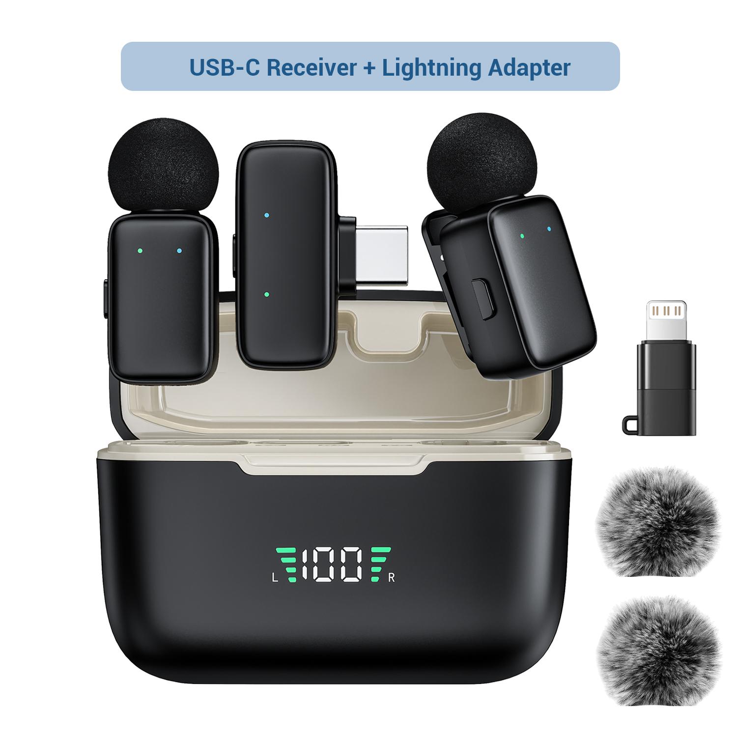 Professional Wireless Lavalier Microphone Lapel Mic with AI Voice Changing Mode, Smart Noise Cancellation - Portable Charging Case - For iPhone & Android phone, - Grade Sound for TikTok, YouTube, Vlog, Interview, Podcast