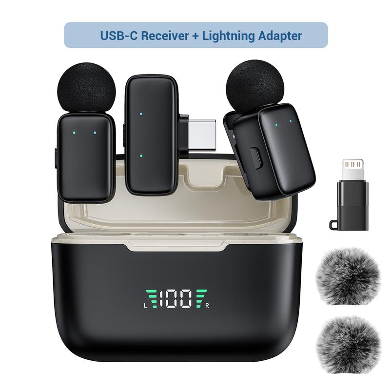 Professional Wireless Lavalier Microphone Lapel Mic with AI Voice Changing Mode, Smart Noise Cancellation - Portable Charging Case - For iPhone & Android phone, - Grade Sound for TikTok, YouTube, Vlog, Interview, Podcast