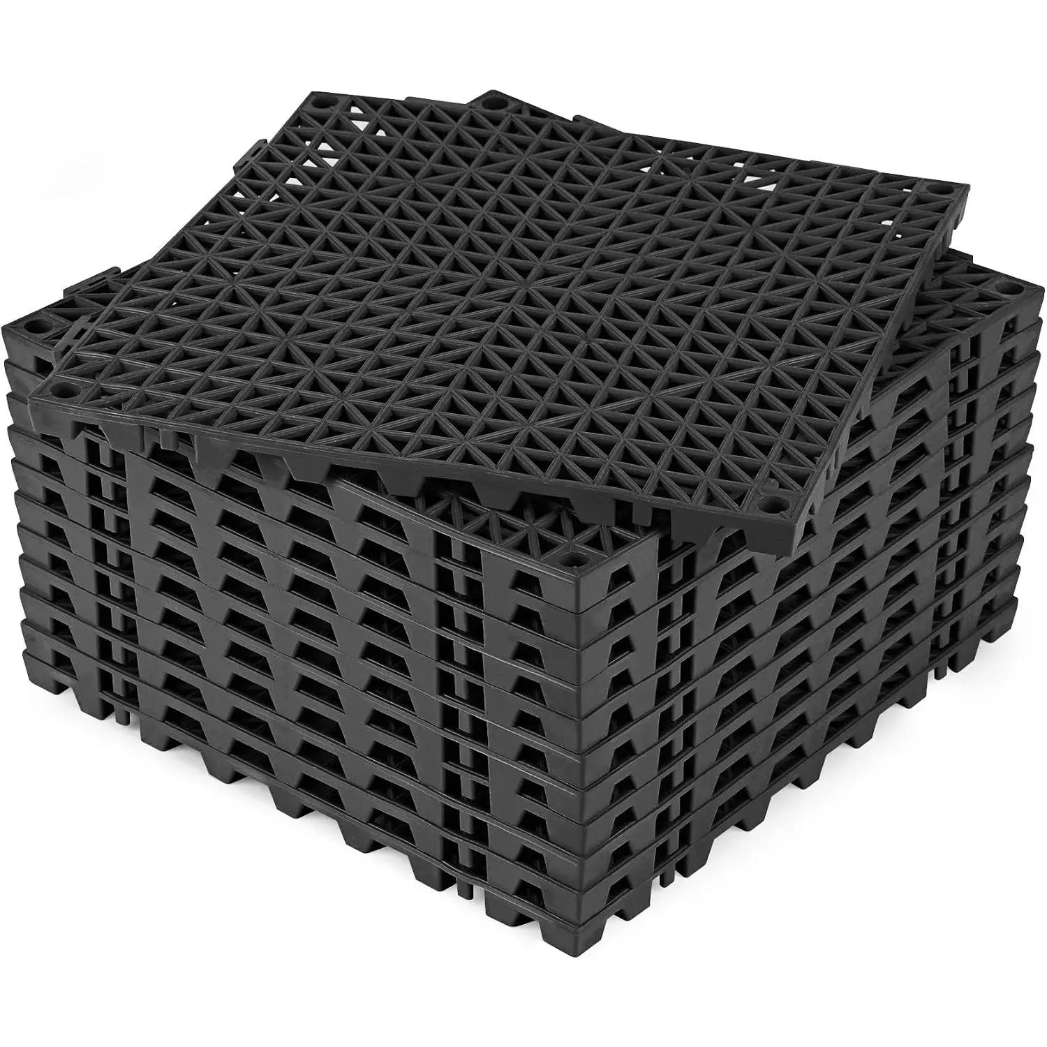 Modular Interlocking Cushion 12P 11.8" x 11.8" Interlocking Rubber Floor Drain Holes Non-Slip Splicing Drainage Mats for Deck, Shower, Kitchen, Drain Pool, Sauna Bath, Indoor Outdoor (Black)