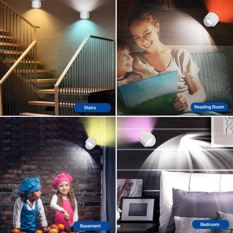 GLITGATE Wireless Wall Lamp, Magnetic Rechargeable RGB light, Remote and Button Control Wall Sconce,Adjustable Night Light, Book Lights for Bedroom,living room,Kids Study,Display Wall,Hallway,Kitchen,Stair,Basement