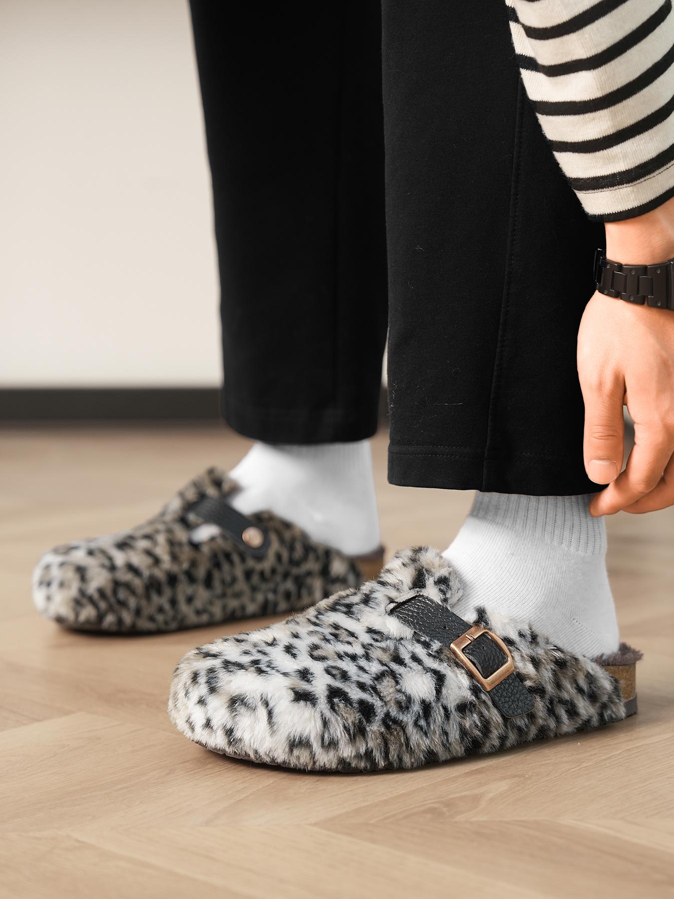 Women Men High-Quality Faux Fur Mules, Fur Slides, Classic Animal Pattern, Wide Fit Leopard Design, Perfect Holiday Gift, Warm Winter Shoes