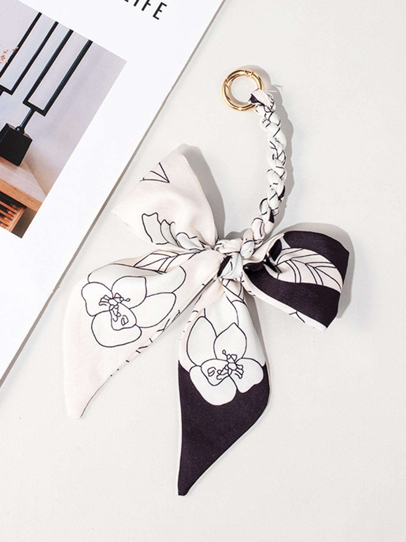 Elegant Braided Silk Scarf Bow Bag Charm, Luxury Handbag Pendant Accessory, Cute Aesthetic Bag Decor, Multi-use Keychain & Phone Charm, Perfect Birthday Christmas Mother's Day Gift for Women Girls, Trendy Bag Accessory for Tote Backpack Handbag