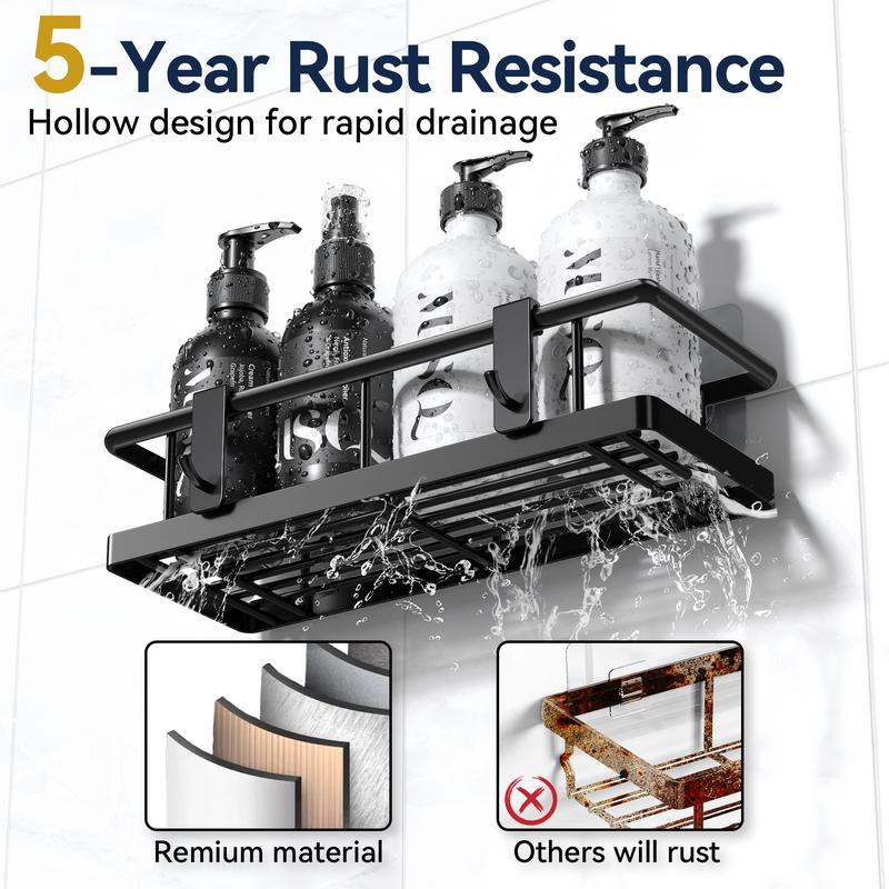 3/5 Wall-Mounted Shower Caddy Organizer Rack Set, No Drill Holder, Self Adhesive Black Basket, Bathroom Home Accessories Storage, Farmhouse Wall Inside Organization Decor, Hanging Kitchen Skincare,Removable Shelf Drying Fathersdaygifts