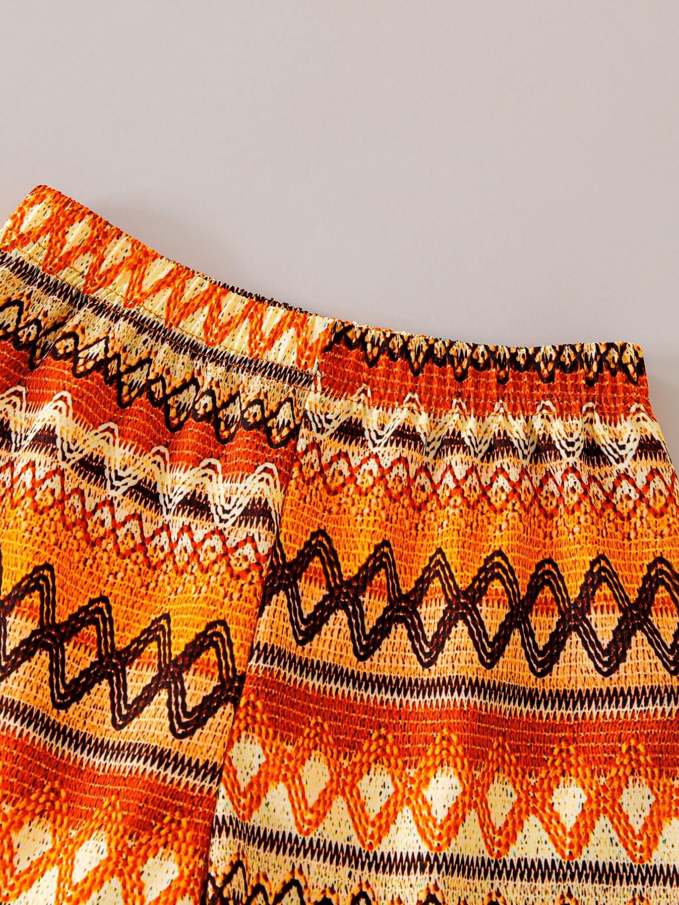 Boys Summer New Set, Button-Up Shirt with Geometric Patterns + Woven Texture Vacation Style Digital Print Casual