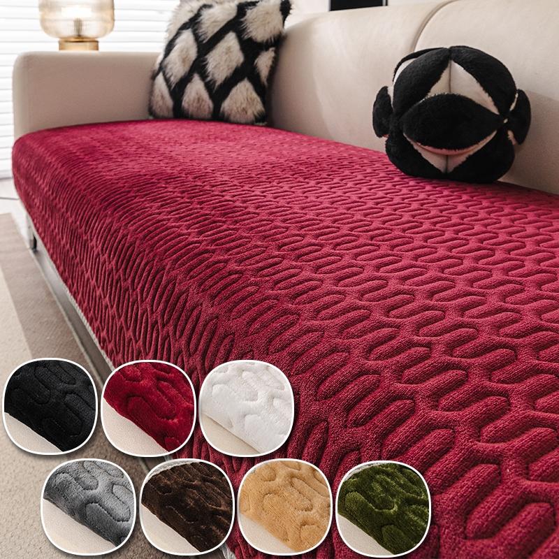 1pc Vintage Solid U-Shaped Quilted Non-Slip Washable Plush Sofa Cover, Modern Minimalist Pet-Friendly Furniture Protector, Living Room & Bedroom Decor