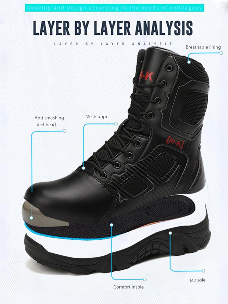 Men's Letter Pattern Steel Toe Boots, Casual Breathable Comfortable Non-slip Work Boots, Fashionable Safety Industrial & Construction Boots, Boy