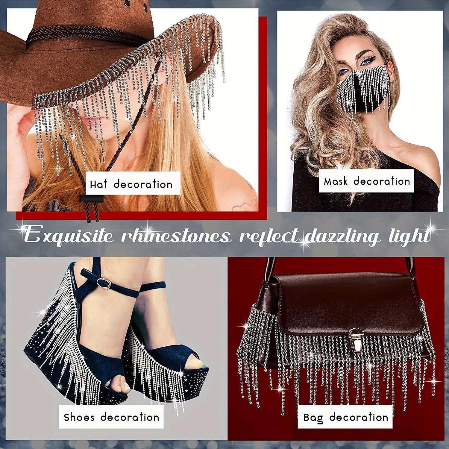 [Tassel Fringe Rhinestone Trim] 1 Yard Tassel Fringe Rhinestone Fringe Trim Rhinestone Ribbon Tassel Chain Diamond Crystal Tassel Fringe Trim