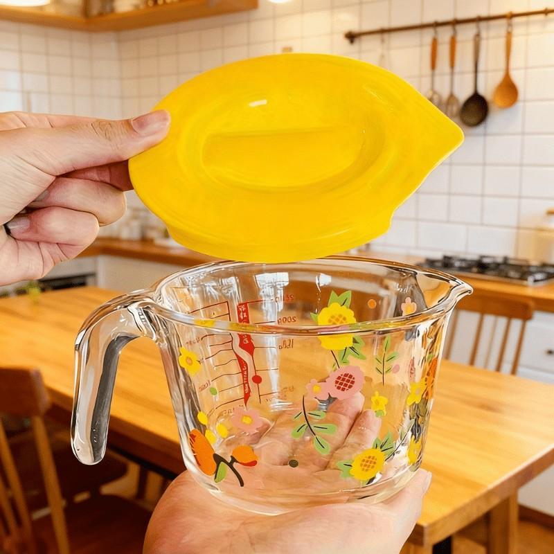 Large Capacity Glass Measuring Cup with Scale, Microwave Safe, Borosilicate Glass, BPA Free, Kitchen Essential, Elegant Floral Design