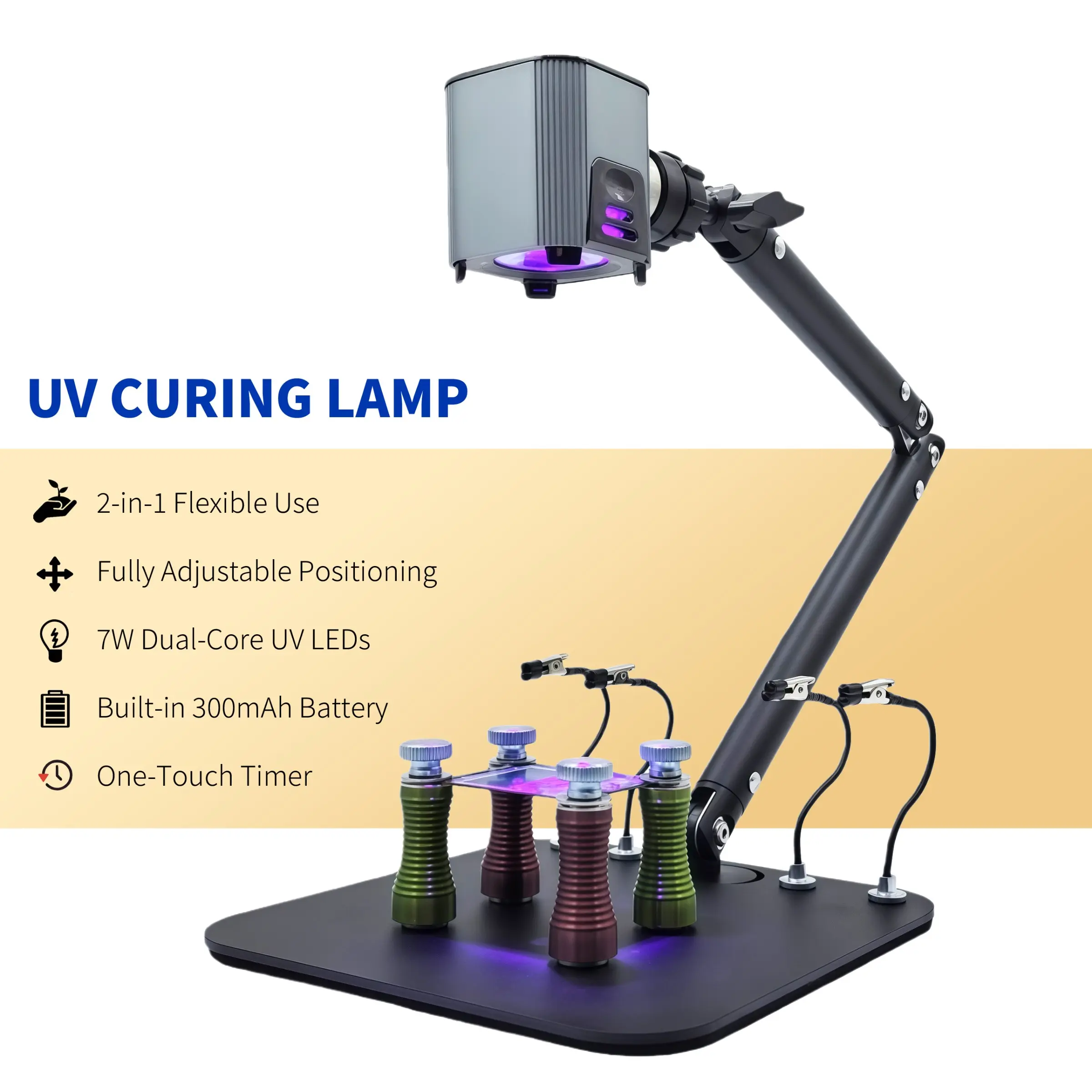 Magnetic PCB Workstation with 4 Spring-Loaded Magnetic Holders, 4 Mini Clips & Detachable 7W UV Curing Lamp – Ideal for Phone Repair, Nail Art, Resin Crafting & PCB Solder Mask