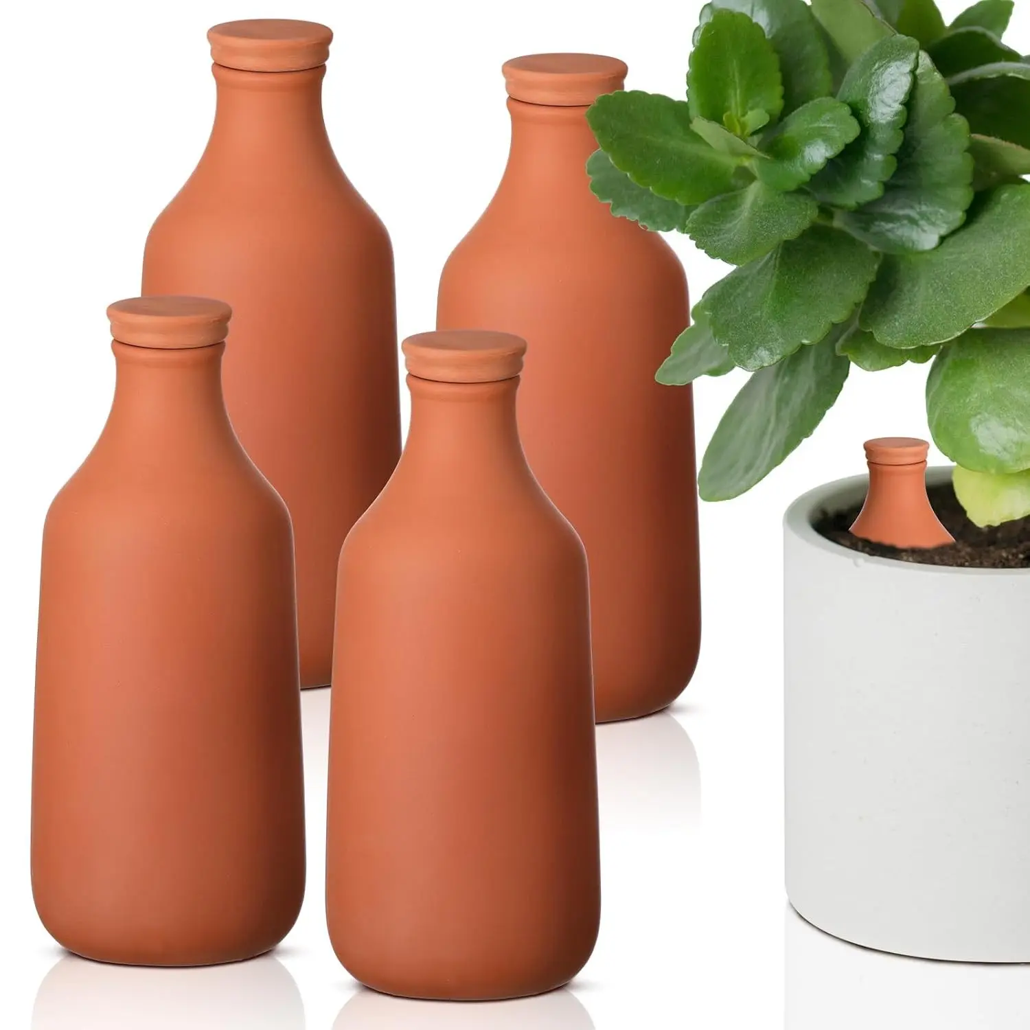 4 Pcs 32 oz Ollas Terracotta Watering Pots Self Watering Planter Insert Terracotta Globes Clay for Outdoor Indoor Garden Plants, Easy to Refill