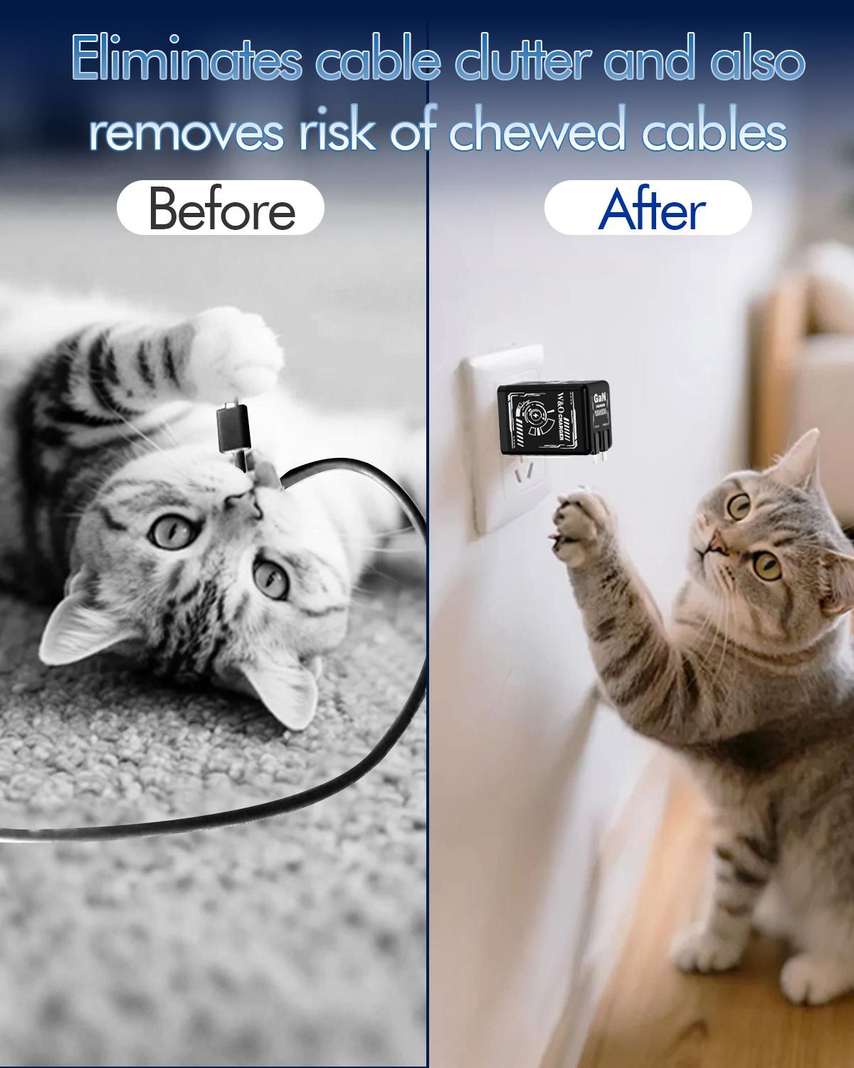 W&O Portable GaN Fast Charger,Compatible with 120W GaN Fast Charging  W/ Retractable 2 Cable (USB-C & Lightning) - Fast Charging for iPhone 15, Samsung, Gaming, Travel & Office - Universal Compact Travel Charger-Father's Day Gifts