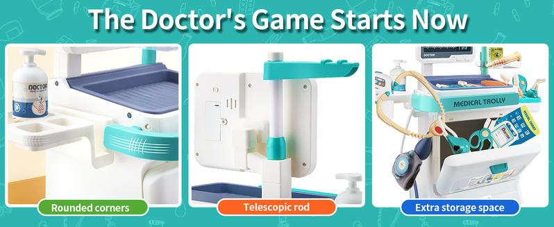 Doctor Kit for Kids Pretend Medical Station Set for Boys Girls Mobile Cart with Sound Light Durable Toys for Toddlers 3-8 Birthday Gifts