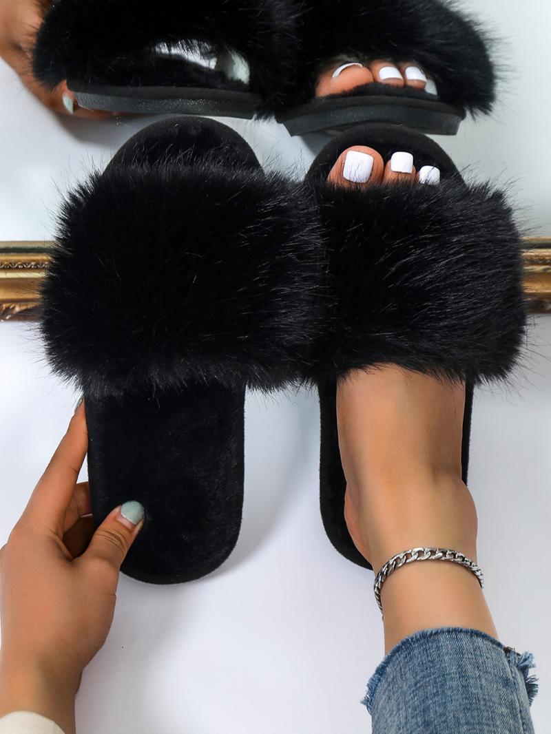 Matching Faux Fur Plush Indoor Slippers for Women, 2025 New Trendy Casual Soft Fluffy Comfort Bedroom Slippers, Female Going Out Fuzzy Walking Shoes for Daily Use, Cozy Corner Home, Footwear, Elegant Slippers, House Slippers, Ladies Fur Exterior Slippers