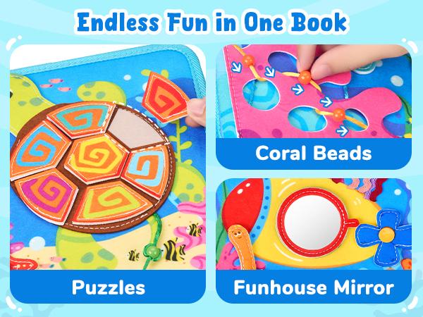 JoyCat Busy Board, Felt Quiet Toy Activity Board with Life Skills, Cognition, Sorting, Autism Sensory Toys, Travel Toys, Gift for Boys & Girls