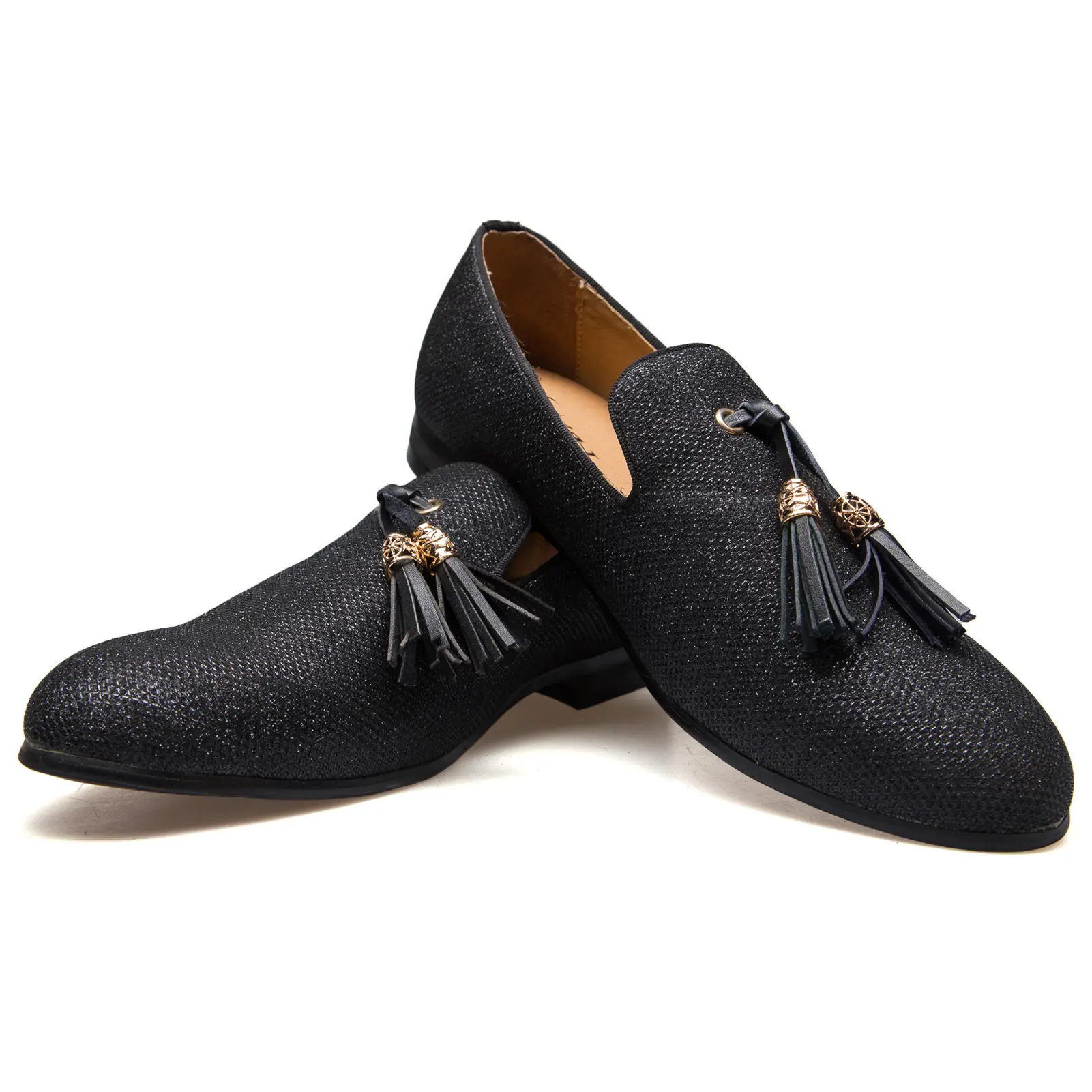 Men's Vintage Velvet Embroidery Noble Loafer Shoes Slip-on Loafer Smoking Slipper Tassel Loafer, Gold/11, 9.5 US