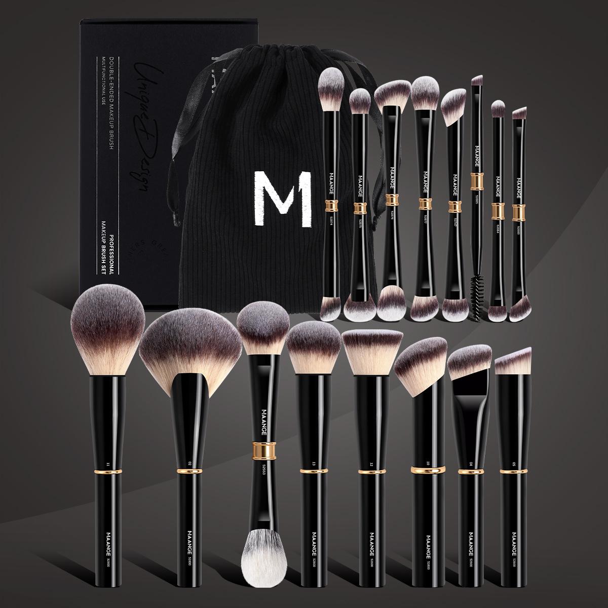 MAANGE 16pcs Makeup Brush Set with Storage Bag, Foundation Brush Powder Brush Blush Brush Contour Brush Eyeshadow Brush Eyebrows Brush Eyeliner Brush Highlight Brush Detail Brush, Soft Makeup Brushes, Professional Cosmetic Brushes Kit