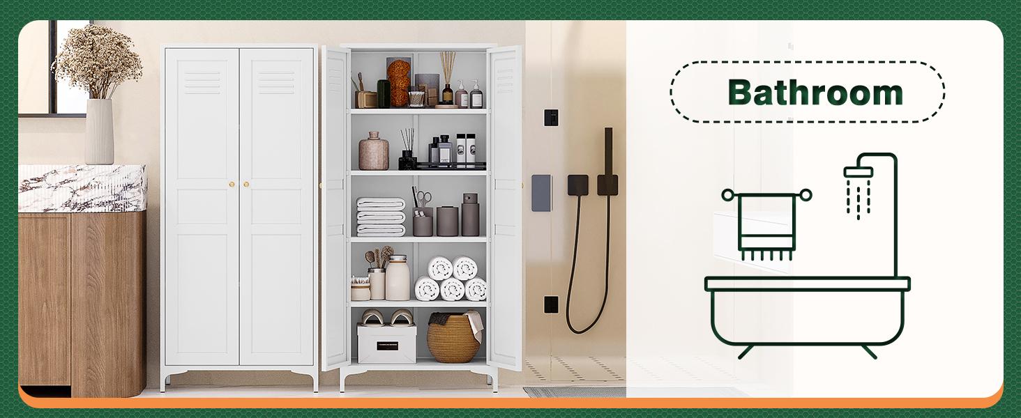 Letaya White Storage Cabinet with Feets-Metal Home Kitchen Pantry Cabinets with Doors and Adjustable Shelves,Organization Locker for Cupboard/Bedroom/Dining/Living/Bathroom/Office/Garage Room