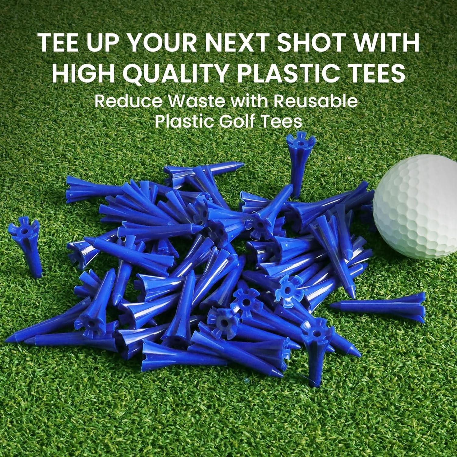 Golf Tees Plastic 1 1/2 inch Value 100 Pack, Upgrade More Unbreakable Bulk Stable Reduce Friction Side Spin Tee for Men Women Ladies