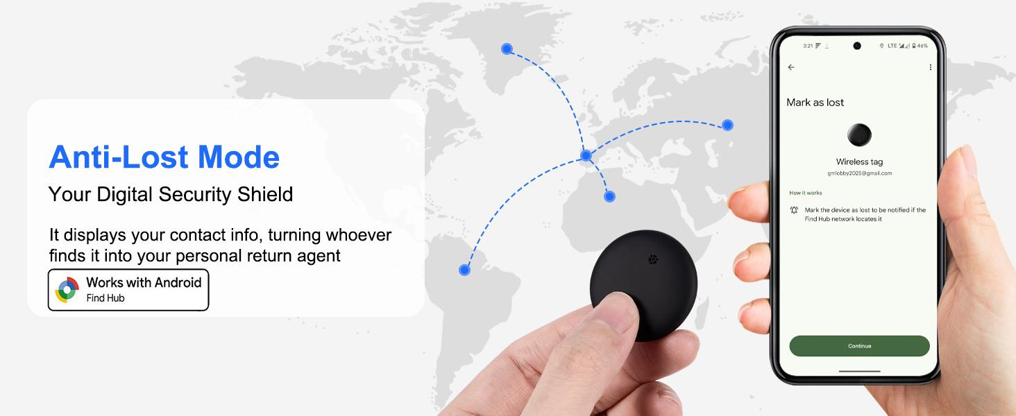 Android tracker tag, Google certified smart tracker, with silicone shell, Wireless Tag, can be used with Google Find hub, can store keys, luggage, backpacks, pets, IP67 waterproof and replaceable battery (Android only)