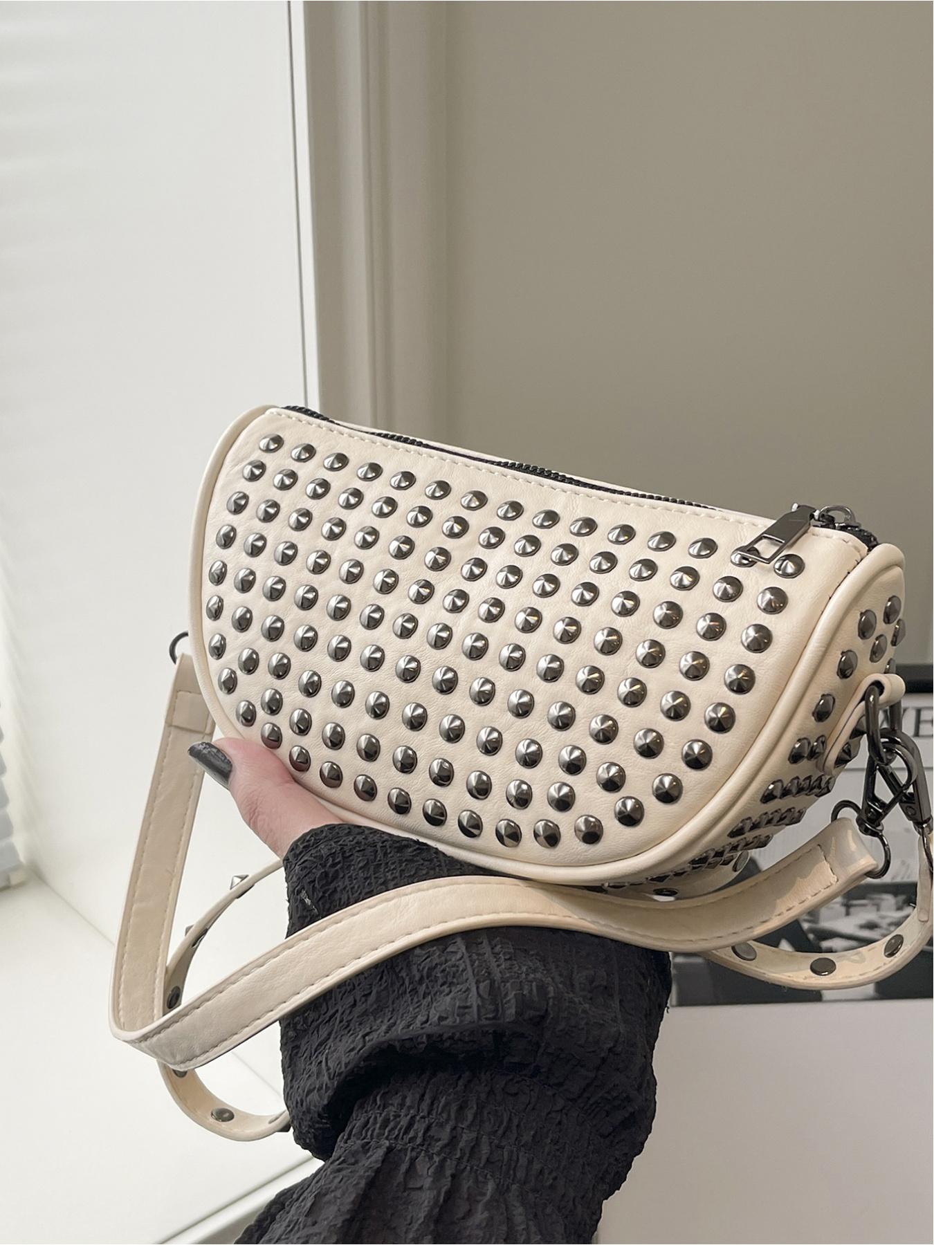 Versatile Heavy-Duty Stud Design Shoulder Dumpling Bag, Spicy Girl Style Crossbody Commuter Bag, Stylish and Functional Handbag, Fashionable Shoulder Bag, Domed Crossbody