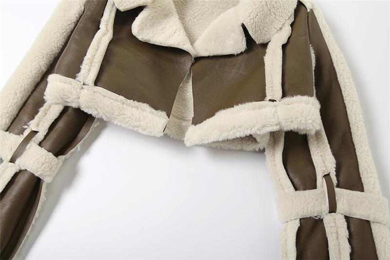 DOUCIU New Autumn And Winter Fashion Personality All-Match Hip-Hop Joint Cool Loose Casual Warm Ladies Retro Pu Leather Contrast Color Cardigan Short Jacket