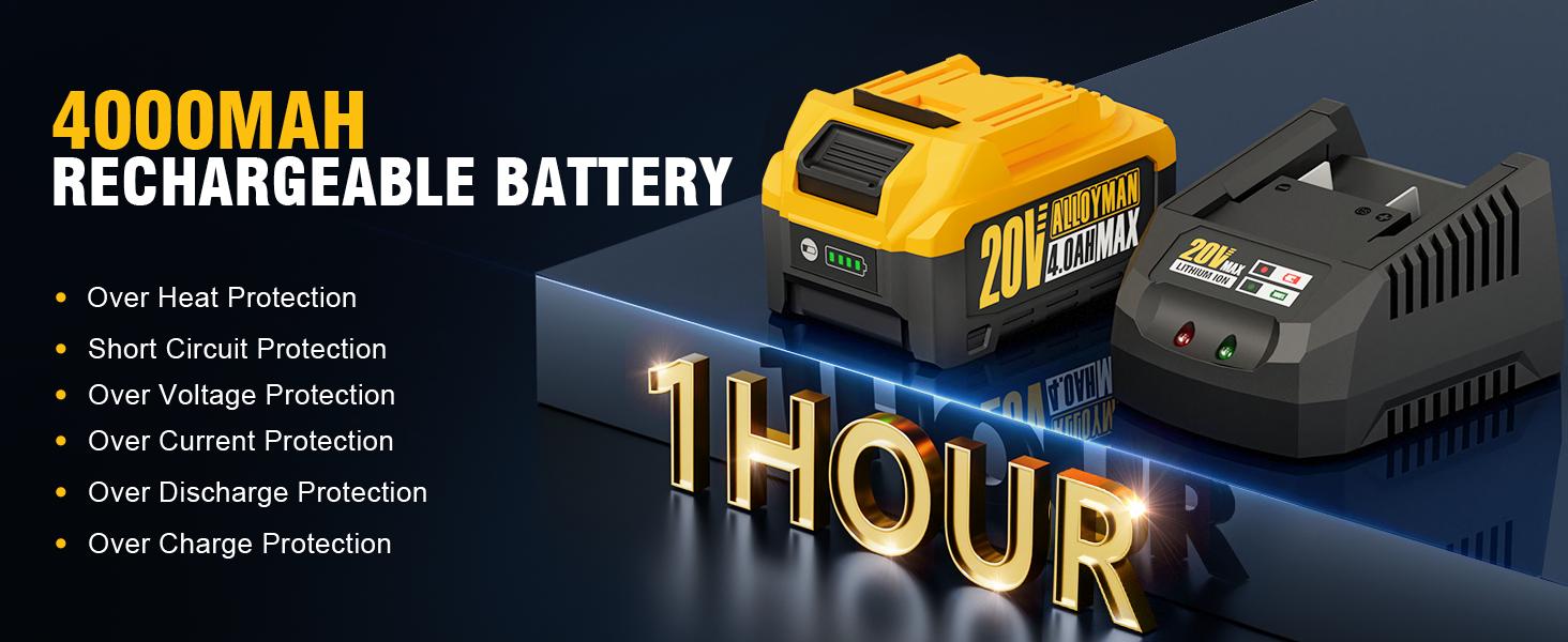 Alloyman 1/2 inch Impact Wrench Cordless, Max Torque 555 Ft-lbs 20V Brushless Motor 2000 RPM, with 6 Sockets, 3 Extension Bars, 4.0 AH Li-ion Battery and 1 Hour Fast Charge, Gifts for Perfect Christmas and New Year Idea Alloyman 1/2 inch Impact Wrench Cordless, Max Torque 555 Ft-lbs 20V Brushless Motor 2000 RPM, with 6 Sockets, 3 Extension Bars, 4.0 AH Li-ion Battery and 1 Hour Fast Charge, Gifts for Perfect Christmas and New Year Idea