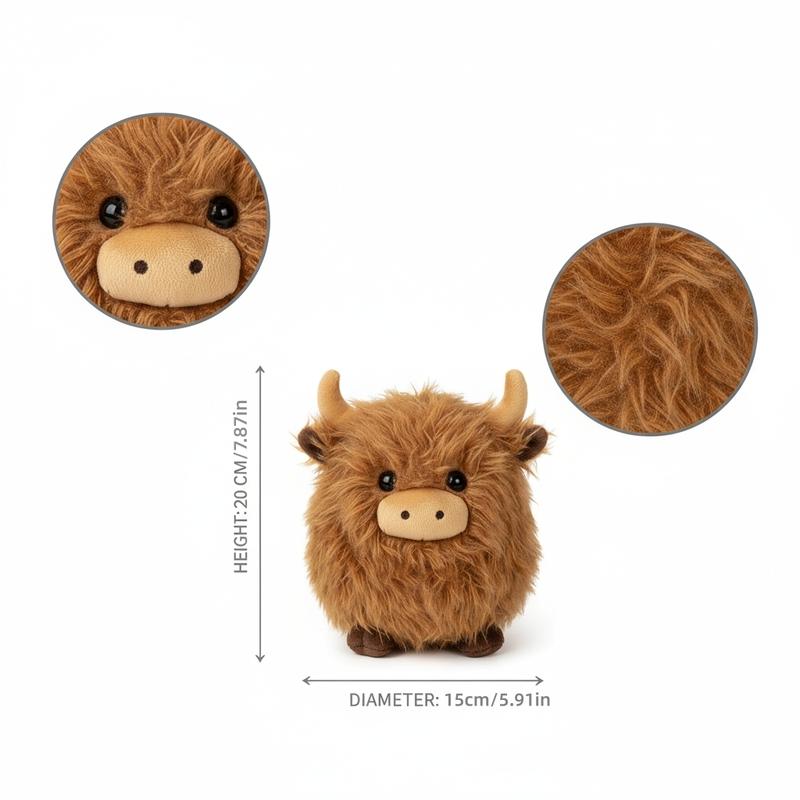 Scruffy Highland Cow Plushie, 8-Inch Fluffy Cuddly Stuffed Animal Toy, Cute and Ugly Aesthetic, Perfect Gift for Animal Lovers, Kids' Gifts