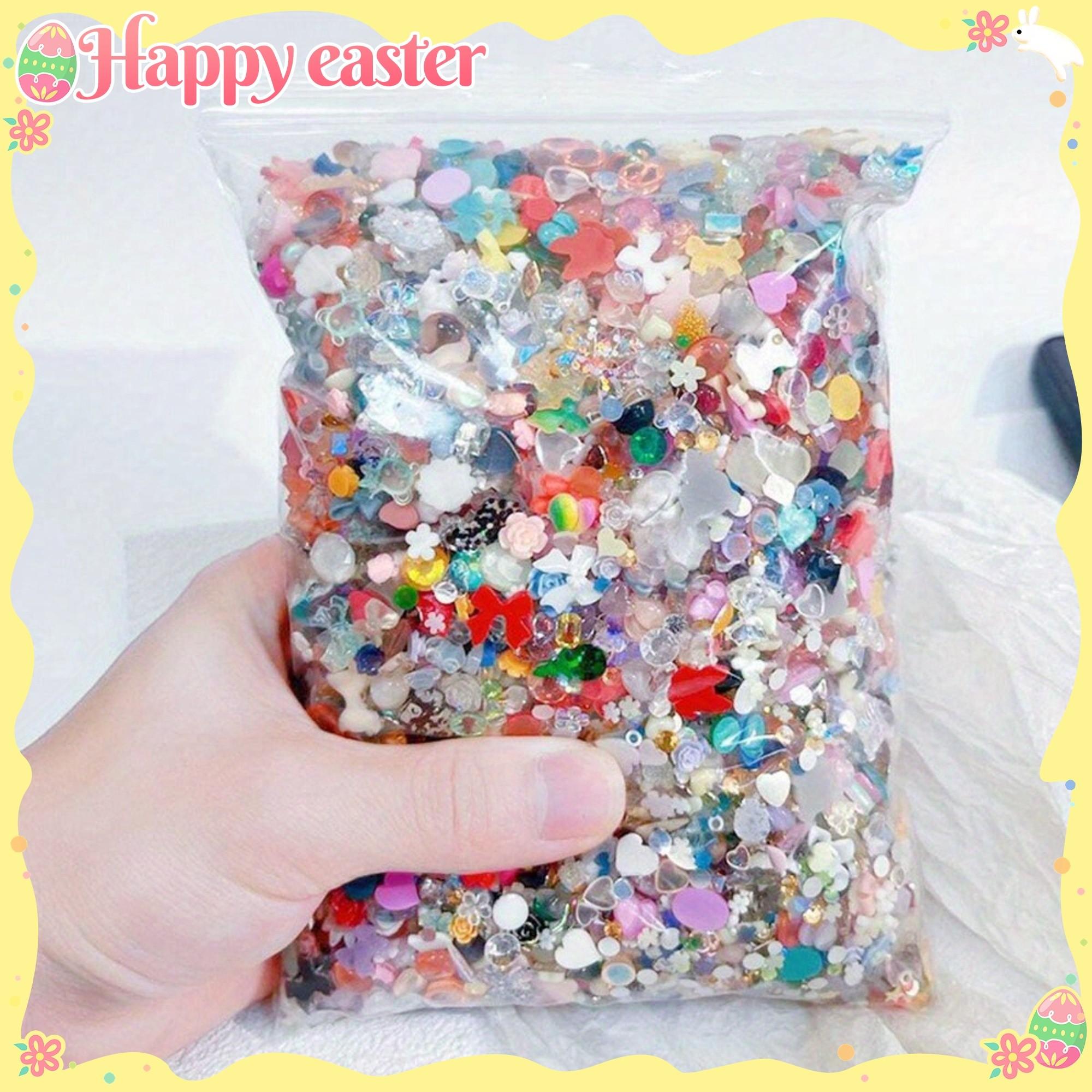 500-600pcs 3D Resin Nail Art Decorations, Mixed Colors Heart Flower Bow Flat Bottom Rhinestones, DIY Jewelry Accessories