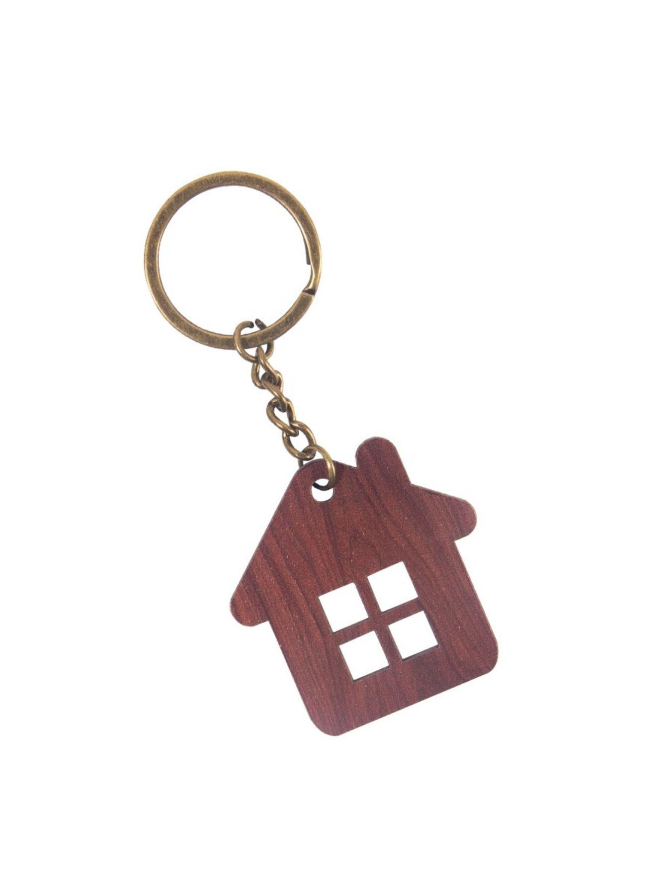 1pcs Handmade Wooden House Keychain, Customizable Shape, Engraved Wood Tag, Boho Style, Ideal for Student Graduation Season Decor