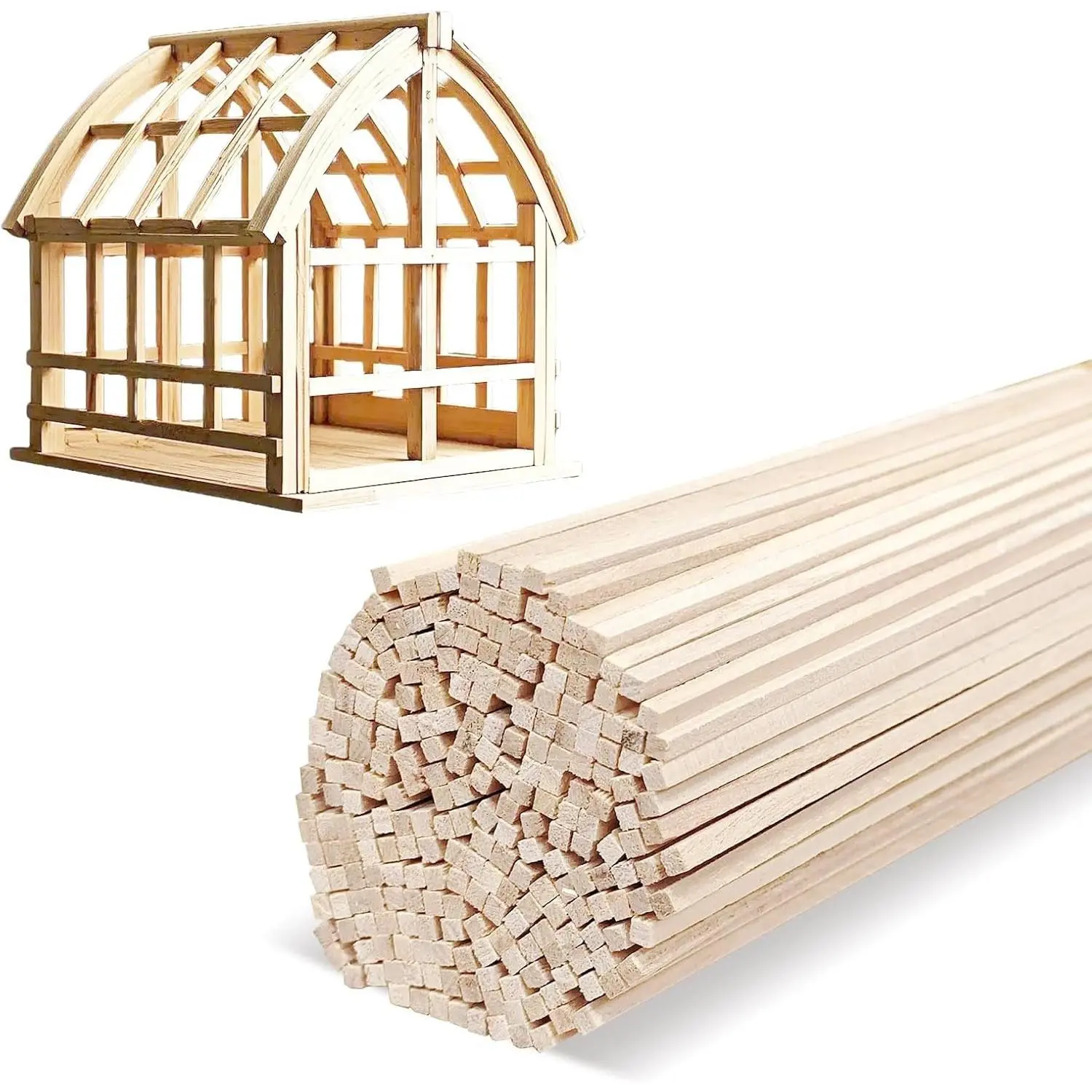 150 Pcs Balsa Wood Sticks 1/8 x 1/8 x 12 Inch balsa Wood Strips Hardwood Square Dowels balsa,Craft DIY Supplies Square Wooden dowels