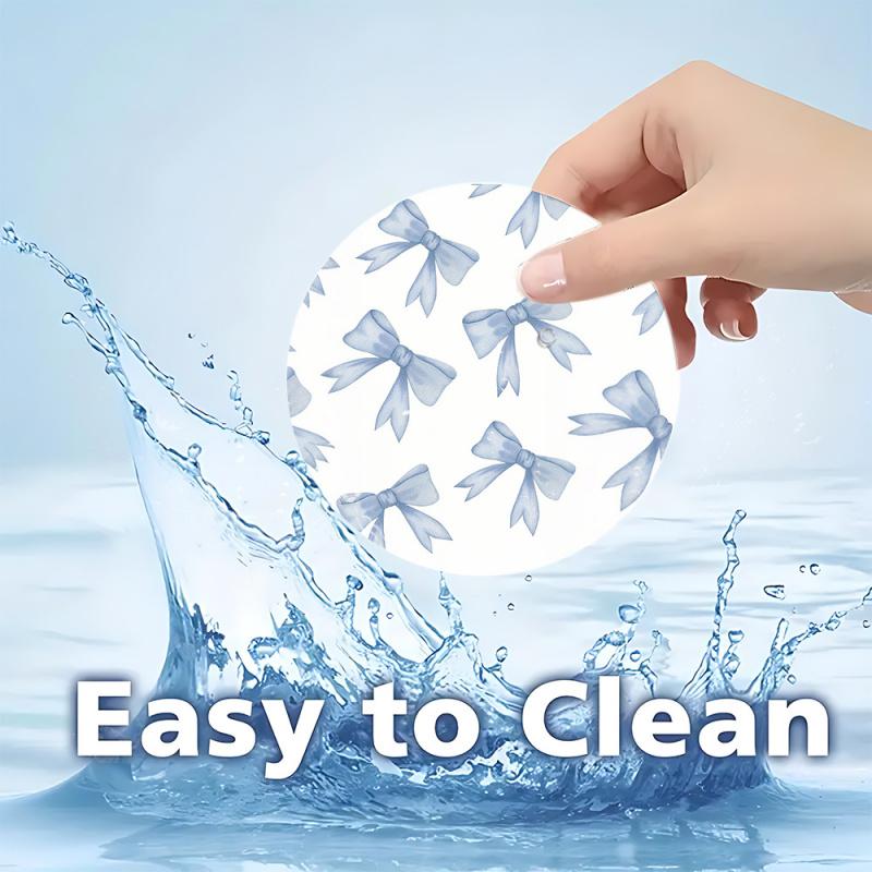 2 Blue Bow Pattern Coasters - Absorbent Non-Slip Car Cup Holders with Cute Floral Design, Durable Rubber Material, Perfect for Vehicle Interior Decor, Car Cup Holder Decor