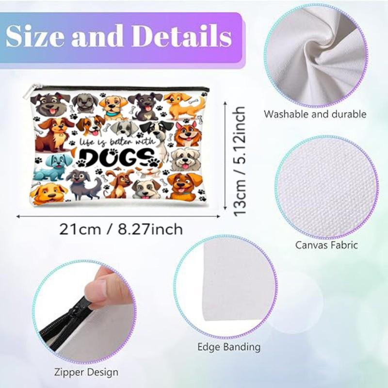Women's Dog Print Makeup Bag, Travel Cosmetic Organizer, Portable Toothbrush Case, Large Capacity Zipper Design, Perfect Gift