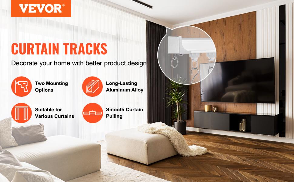 VEVOR Ceiling Curtain Track Set, 11.8 FT/3.6 Meter, Sliding Ceiling Track System for Curtains, Room Divider Curtain Track Ceiling/Wall Mountedfor Living Room Bedroom with Hooks and Hardware, White
