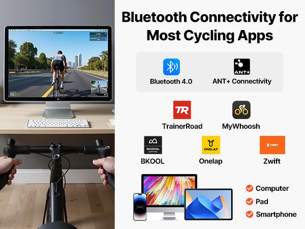 VEVOR Bike Trainer, 1-13 Level, 26-29 in 700C Wheels, Smart Bicycle Stationary Stand for Indoor Exercise Riding with Front Wheel Riser Block, Fits Road and Mountain Bikes, Compatible with Zwift App