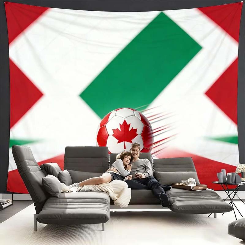 1 pc microfiber FIFA World Cup Tapestry Soccer Ball Wall Hanging Decor for Living Room Bedroom Outdoor Holiday Decoration Canada Theme Green Red White Tapestry Background Cloth Hanging Cloth Wall Cloth Decorative Cloth