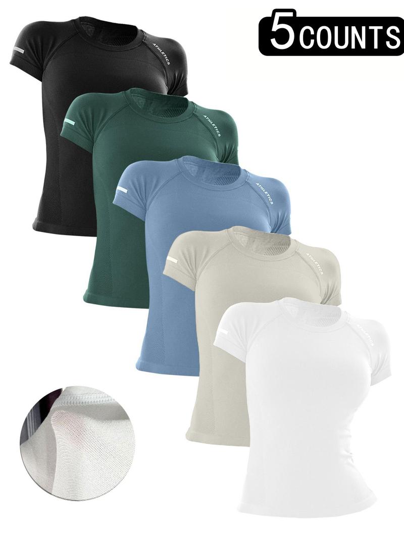 Sporty Women's Letter Print Raglan Sleeve Sports Tee, Breathable Round Neck Short Sleeve T-shirt for Yoga Gym Workout Running, Ladies Sportswear for All Seasons