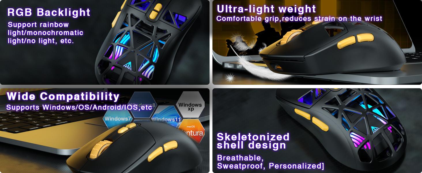 Solakaka SM802 Wireless Gaming Mouse Hot Swappable, RGB Backlight, USB Charging, Tri-Mode Connection, with 2 Sets of Micro Switches (Gaming Switch and Office Silent Switch) Office Gaming Accessories Mouse Gaming FallFreshness Solakaka SM802 Wireless Gaming Mouse Hot Swappable, RGB Backlight, USB Charging, Tri-Mode Connection, with 2 Sets of Micro Switches (Gaming Switch and Office Silent Switch) Office Gaming Accessories Mouse Gaming FallFreshness