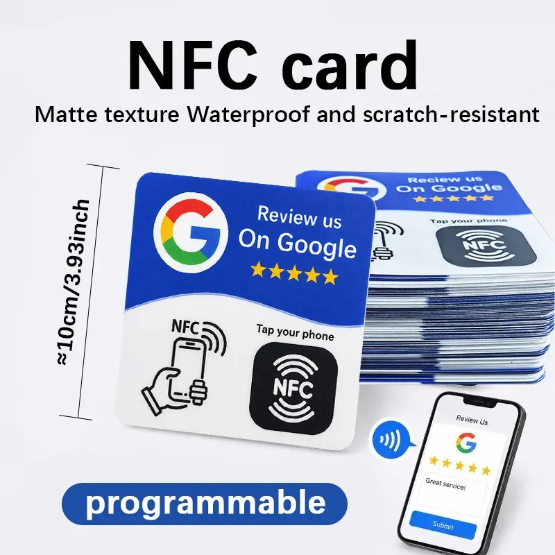 Programmable NFC Sticker, Matte Finish, Waterproof and Durable, 13.56mhz, 10cm Diameter, Compatible with Google Review Links, Scannable Stickers