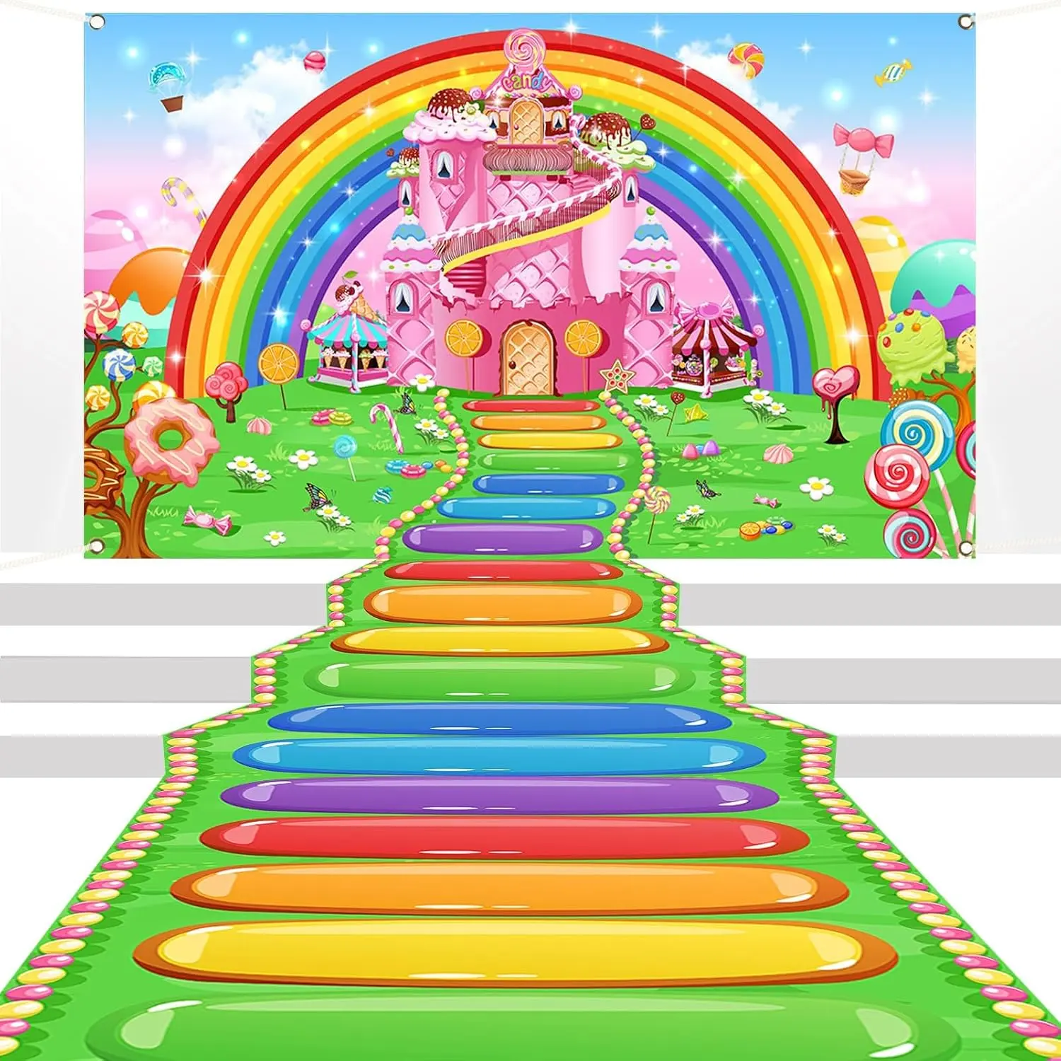 Candyland Party Banner Decorations 2 Pack - Candyland Castle Birthday Backdrop for Girls Birthday  Sweet Donut Theme Party Supplies (2 Pack, 70.8x43.3 inch)
