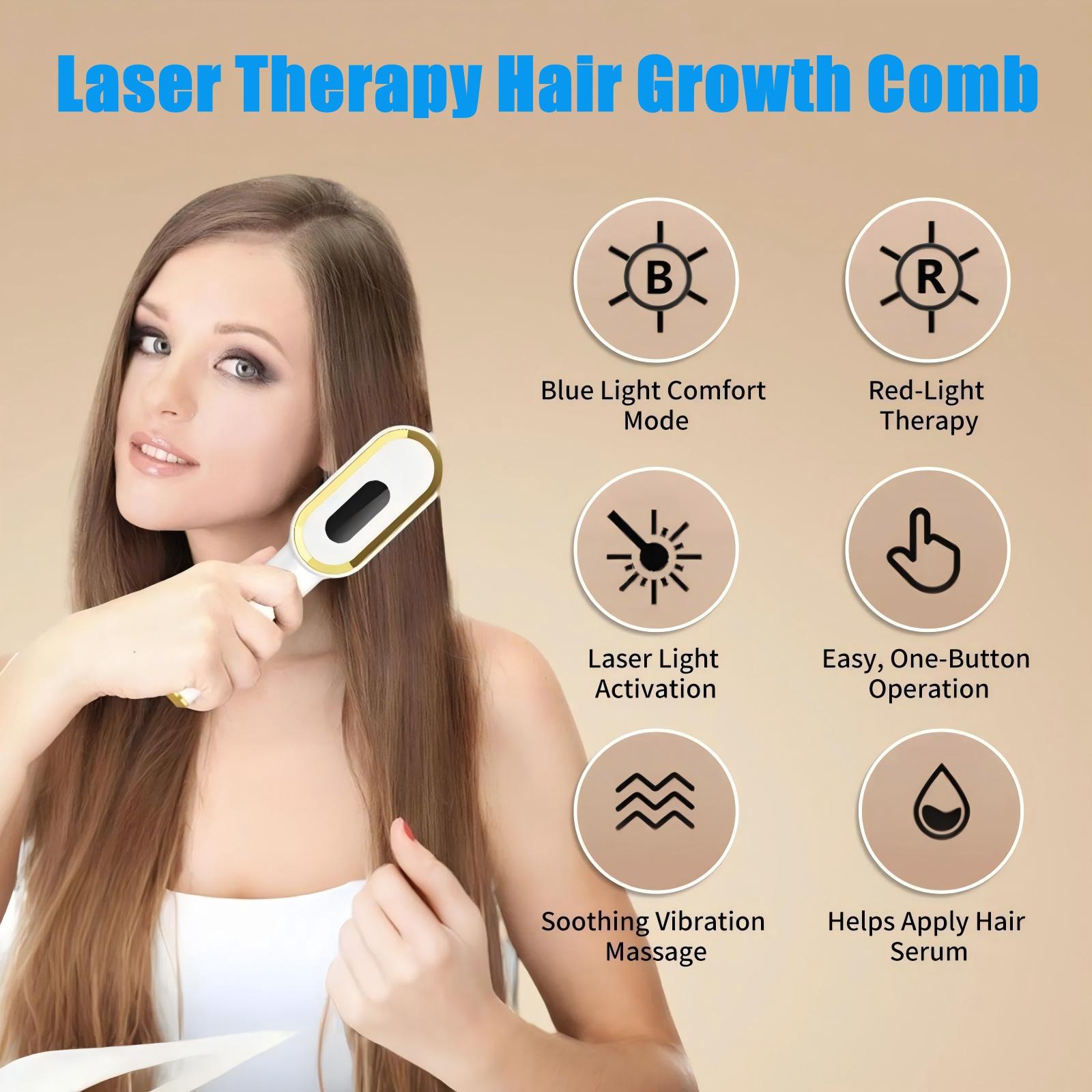 Laser Therapy Hair Growth Comb, Light Hair Brush, Electric Scalp Massager, Blue Light & Vibration, Hair Oil Applicator for Men and Women