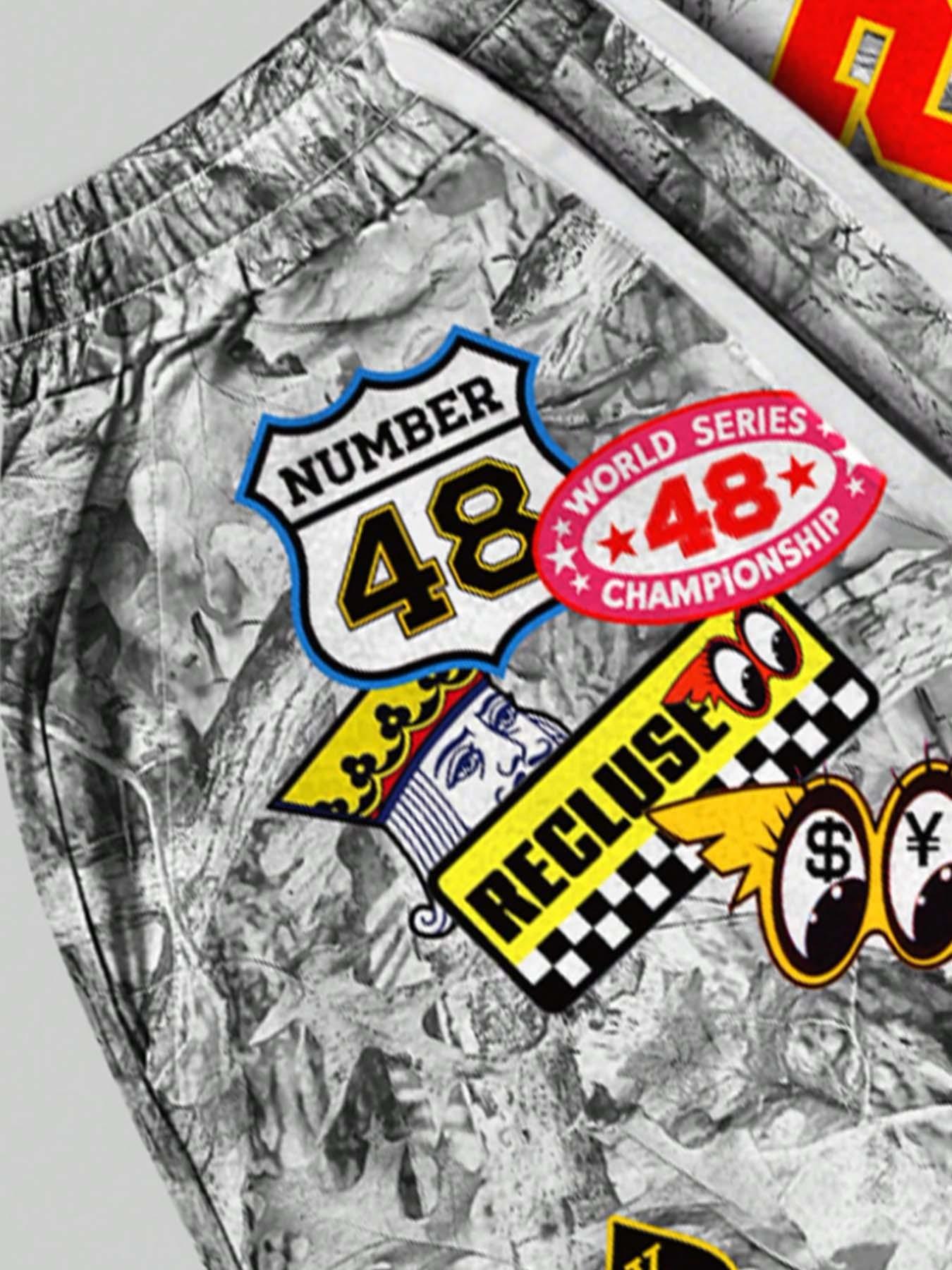 Vintage Racing Print Camouflage Shorts, Y2K Street Style Summer Drawstring Casual Pants, Casual Regular Fit Pocket Shorts for Summer, Men's Athletic Bottoms for Daily Wear